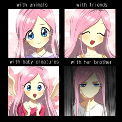 Size: 900x900 | Tagged: anime, artist:quizia, blushing, chart, clothes, cute, derpibooru import, eyes closed, flutter brutter, fluttershy, human, humanized, implied zephyr breeze, open mouth, pony coloring, quizia is trying to murder us, safe, shyabetes, solo, text, winged humanization