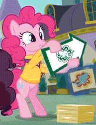 Size: 289x375 | Tagged: safe, derpibooru import, screencap, pinkie pie, elephant, pony, spice up your life, animated, cute, dancing, diapinkes, sign