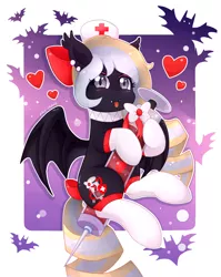 Size: 1350x1700 | Tagged: safe, artist:pika-chany, derpibooru import, oc, oc:nighthaunt, unofficial characters only, bat pony, pony, cute, nurse, solo