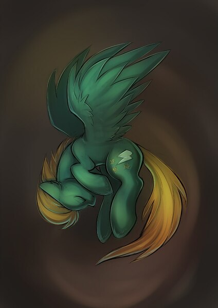 Size: 724x1024 | Tagged: safe, artist:dragonataxia, derpibooru import, lightning dust, pegasus, pony, curled up, eyes closed, female, image, jpeg, mare, solo, spread wings, wings