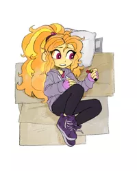 Size: 800x1000 | Tagged: safe, artist:annyeong, derpibooru import, adagio dazzle, equestria girls, rainbow rocks, adoragio, cardboard, cute, homeless, jewelry, pendant, simple background, solo, sweatshirt, white background