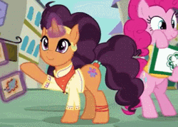 Size: 294x211 | Tagged: safe, derpibooru import, screencap, pinkie pie, saffron masala, pony, spice up your life, animated, smile and wave, waving
