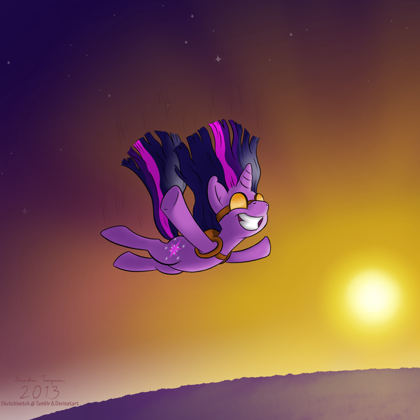 Size: 1600x1600 | Tagged: artist:sketchinetch, derpibooru import, safe, skydiving, solo, twilight sparkle