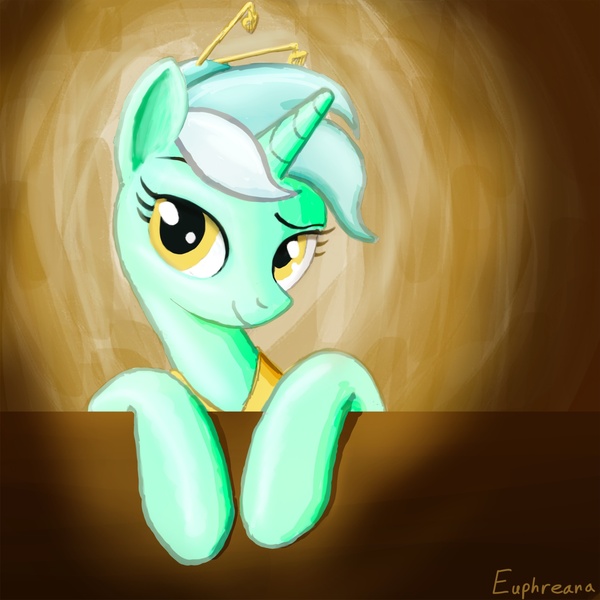 Size: 2480x2480 | Tagged: safe, artist:euphreana, derpibooru import, lyra heartstrings, pony, unicorn, alternate hairstyle, hair bun, kanzashi, looking at you, smiling, solo