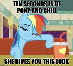 Size: 557x500 | Tagged: safe, derpibooru import, edit, edited screencap, screencap, rainbow dash, pony, the saddle row review, caption, faic, female, image macro, implied sex, innuendo, looking at you, mare, meme, netflix and chill, out of context, rainbow dash is best facemaker, smug, smugdash, solo