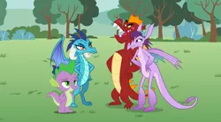 Size: 1024x567 | Tagged: artist:3d4d, derpibooru import, double date, dragon, emberspike, female, garbinence, garble, male, princess ember, prominence, safe, shipping, spike, straight