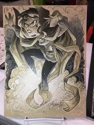 Size: 768x1024 | Tagged: safe, artist:andypriceart, derpibooru import, sunset shimmer, equestria girls, crossover, doctor strange, eye of agamotto, levitation, levitation cape, magic, marvel, marvel comics, solo, sorcerer supreme, telekinesis