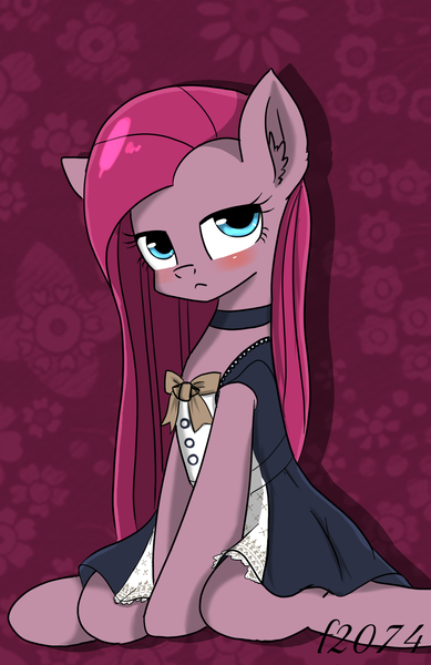 Size: 1024x1580 | Tagged: safe, artist:2074, derpibooru import, pinkie pie, clothes, dress, pinkamena diane pie, solo