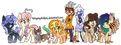 Size: 2463x912 | Tagged: alicorn, alicorn oc, artist:spacechickennerd, cat, chicken, deer pony, derpibooru import, furry, hybrid, oc, oc:chickpea, oc:eventide, oc:lullaby, oc:midnight ripple, oc:persimmon, oc:porridge, oc:rosae, oc:sodalite, oc:starburst, original species, pegasus, pet, pet oc, pond pony, red panda, safe, steven universe, unofficial characters only