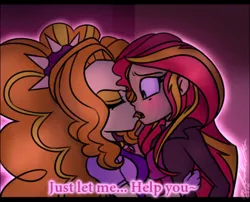 Size: 600x485 | Tagged: suggestive, artist:wubcakeva, derpibooru import, adagio dazzle, sunset shimmer, equestria girls, female, imminent kissing, lesbian, shipping, sunsagio