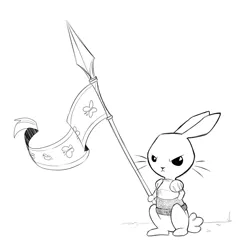 Size: 1200x1200 | Tagged: angel bunny, armor, artist:cold-blooded-twilight, derpibooru import, explicit source, fantasy class, flag, knight, monochrome, safe, sketch, solo, warrior