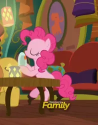 Size: 626x800 | Tagged: safe, derpibooru import, screencap, coriander cumin, pinkie pie, pony, spice up your life, discovery family logo, licking, plate, the tasty treat, tongue out