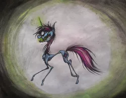 Size: 1024x794 | Tagged: semi-grimdark, artist:xxpinkamena-piexx, derpibooru import, oc, oc:gyro tech, unofficial characters only, unicorn, emaciated, horrifying, nightmare fuel, solo