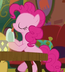 Size: 416x463 | Tagged: safe, derpibooru import, screencap, pinkie pie, pony, spice up your life, animated, behaving like a dog, licking, loop, plate, puppy pie, tongue out