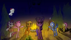 Size: 1600x900 | Tagged: applejack, artist:minosua, crossover, derpibooru import, don't starve, fluttershy, pinkie pie, rainbow dash, rarity, safe, sweetie belle, twilight sparkle, vore