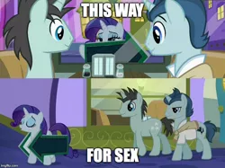 Size: 670x500 | Tagged: chick magnet, derpibooru import, edit, edited screencap, image macro, las pegasus resident, meme, neon lights, polo play, polo player, rarity, rarity gets all the stallions, rising star, screencap, spice up your life, suggestive