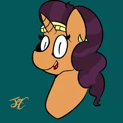 Size: 1080x1080 | Tagged: safe, artist:goldenled, derpibooru import, saffron masala, pony, unicorn, spice up your life, bust, female, mare, open mouth, portrait, simple background, solo