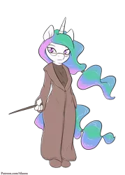 Size: 1250x1750 | Tagged: albus dumbledore, anthro, artist:alasou, clothes, derpibooru import, glasses, harry potter, princess celestia, robe, safe, simple background, solo, transparent background, wand