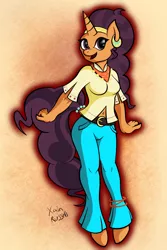 Size: 2400x3600 | Tagged: anthro, artist:xain-russell, clothes, derpibooru import, jeans, pants, safe, saffron masala, solo, spice up your life, unguligrade anthro