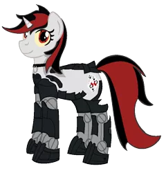 Size: 752x782 | Tagged: safe, artist:yifle1, derpibooru import, oc, oc:blackjack, unofficial characters only, cyborg, pony, unicorn, fallout equestria, fallout equestria: project horizons, fanfic, collar, cutie mark, fanfic art, female, hooves, horn, level 2 (project horizons), mare, simple background, smiling, solo, transparent background