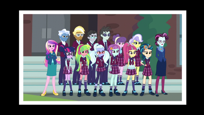 Size: 1280x720 | Tagged: safe, derpibooru import, screencap, indigo zap, jet set, lemon zest, neon lights, pokey pierce, princess cadance, principal abacus cinch, rising star, sci-twi, sour sweet, sugarcoat, sunny flare, suri polomare, trenderhoof, twilight sparkle, upper crust, equestria girls, friendship games, clothes, crystal prep academy uniform, crystal prep shadowbolts, dean cadance, glasses, goggles, headphones, school uniform, shadow five, shadow six