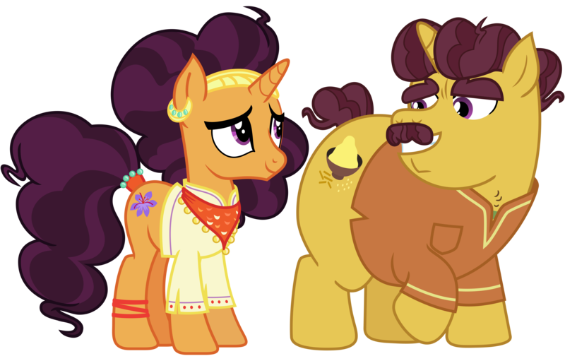 Size: 4700x3000 | Tagged: safe, artist:cheezedoodle96, derpibooru import, coriander cumin, saffron masala, pony, unicorn, spice up your life, .svg available, cute, father and daughter, female, happy, inkscape, looking at each other, male, mare, saffronbetes, simple background, stallion, svg, transparent background, vector