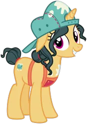 Size: 2100x3000 | Tagged: safe, artist:cheezedoodle96, derpibooru import, fresh coat, pony, unicorn, spice up your life, .svg available, apron, background pony, backwards ballcap, baseball cap, clothes, female, floppy ears, hat, inkscape, looking at you, mare, paint on fur, painter, simple background, smiling, solo, svg, transparent background, vector