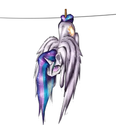 Size: 1941x2081 | Tagged: safe, artist:11-shadow, derpibooru import, princess celestia, alicorn, pony, clothes line, clothespin, dripping, female, mare, simple background, solo, transparent background, upside down, wet, wet mane