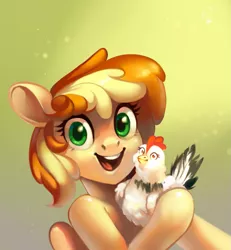 Size: 1101x1191 | Tagged: safe, artist:share dast, derpibooru import, oc, oc:chickpea, oc:porridge, unofficial characters only, chicken, pegasus, pony, commission, looking at you, pet, pet oc, smiling