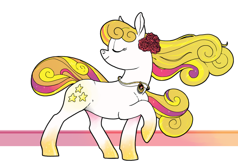 Size: 1280x890 | Tagged: safe, artist:spectralunicorn, derpibooru import, oc, oc:yellowstar, unofficial characters only, earth pony, pony, flower, jewelry, necklace, rainbow power, rainbow power-ified, rose, simple background, smiling, solo