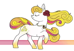 Size: 1280x890 | Tagged: safe, artist:spectralunicorn, derpibooru import, oc, oc:yellowstar, unofficial characters only, earth pony, pony, flower, jewelry, necklace, rainbow power, rainbow power-ified, rose, simple background, smiling, solo