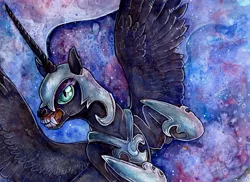 Size: 1280x931 | Tagged: artist:anarchpeace, derpibooru import, nightmare moon, safe, solo, traditional art, watercolor painting