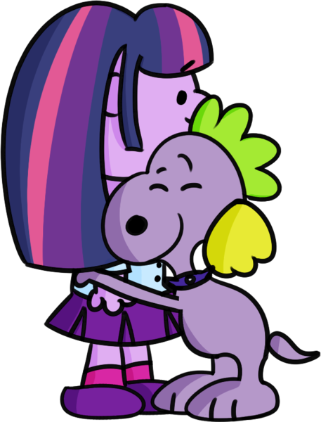 Size: 619x812 | Tagged: safe, artist:pastelhorses, derpibooru import, spike, twilight sparkle, equestria girls, charles m schulz, crossover, hug, peanuts, style emulation