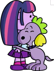 Size: 619x812 | Tagged: safe, artist:pastelhorses, derpibooru import, spike, twilight sparkle, equestria girls, charles m schulz, crossover, hug, peanuts, style emulation