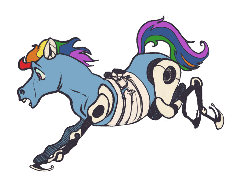 Size: 1038x803 | Tagged: amputee, artist:spectralunicorn, bandage, cyborg, derpibooru import, galloping, injured, maretropolis, prosthetic limb, prosthetics, rainbow dash, safe, solo