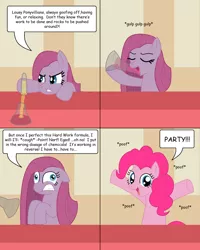 Size: 900x1125 | Tagged: safe, artist:gameboysage, derpibooru import, pinkie pie, earth pony, pony, comic, dialogue, dr jekyll and mr hyde, female, mare, pinkamena diane pie, potion, solo