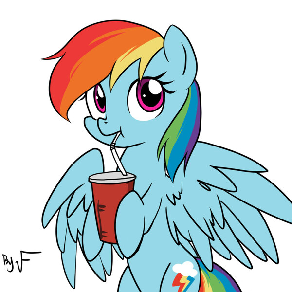 Size: 800x800 | Tagged: safe, artist:veraqq35, derpibooru import, rainbow dash, cute, dashabetes, drinking, simple background, sipping, soda, solo, spread wings, straw