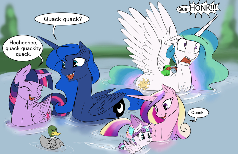 Size: 1275x825 | Tagged: safe, artist:silfoe, derpibooru import, princess cadance, princess celestia, princess flurry heart, princess luna, twilight sparkle, twilight sparkle (alicorn), alicorn, bird pone, duck, duck pony, fly, frog, mallard, pony, royal sketchbook, :i, alicorn pentarchy, aliduck, ask, behaving like a bird, behaving like a duck, behaving like a goose, buoyant, cute, cutedance, cutelestia, ducklestia, eyes closed, female, floating, floppy ears, flurrybetes, frown, glare, gooselestia, honk, laughing, licking, lunabetes, majestic as fuck, male, mare, missing accessory, mother and daughter, offended, open mouth, quack, royal sisters, smiling, spread wings, swandance, swanlestia, swanlight sparkle, swanluna, sweet dreams fuel, swimming, tongue out, tumblr, twiabetes, twilight duckle, unamused, wall of tags, water, wide eyes