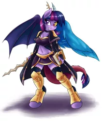 Size: 2550x3024 | Tagged: alicorn, anthro, armor, armor skirt, artist:ambris, belly button, cleavage, clothes, colored pupils, commission, derpibooru import, discord sparkle, female, fire emblem, fusion, midriff, safe, shadow, skirt, socks, solo, species swap, thigh highs, twilight sparkle, twilight sparkle (alicorn), unguligrade anthro, zettai ryouiki