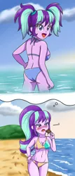 Size: 3366x7852 | Tagged: suggestive, artist:sumin6301, derpibooru import, starlight glimmer, equestria girls, ass, beach, beach babe, belly button, bikini, bikini babe, blushing, bra, breasts, butt, chocolate, cleavage, clothes, comic, equestria girls-ified, female, food, glimmer glutes, ice cream, ocean, open mouth, panties, pigtails, sand, showing off, solo, solo female, swimsuit, thong swimsuit, twintails