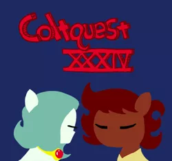 Size: 640x600 | Tagged: safe, artist:ficficponyfic, derpibooru import, oc, oc:emerald jewel, oc:ruby rouge, unofficial characters only, earth pony, pony, colt quest, amulet, child, color, colt, cyoa, female, filly, foal, logo, male, recap, title, title card