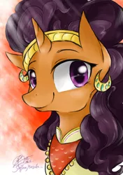 Size: 564x803 | Tagged: safe, artist:pinkymynery2212, derpibooru import, saffron masala, pony, unicorn, spice up your life, bust, female, mare, solo