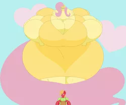 Size: 3000x2500 | Tagged: suggestive, artist:two-ton-neko, derpibooru import, big macintosh, fluttershy, anthro, bedroom eyes, big breasts, breasts, cleavage, clothes, dress, female, fetish, flutterhulk, fluttermac, giantess, growth, huge breasts, impossibly large breasts, impossibly large everything, impossibly large tail, impossibly large thighs, impossibly wide hips, macro, male, muscle expansion, muscle fetish, muscles, muscleshy, overdeveloped muscles, shipping, straight, thunder thighs, wide hips