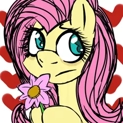 Size: 540x540 | Tagged: safe, artist:apple-jazzy, derpibooru import, fluttershy, bags under eyes, cute, flower, shyabetes, solo, wingding eyes