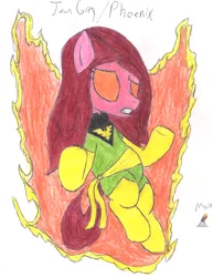 Size: 3060x3960 | Tagged: safe, artist:aridne, derpibooru import, ponified, phoenix, jean grey, marvel comics, solo, traditional art, x-men