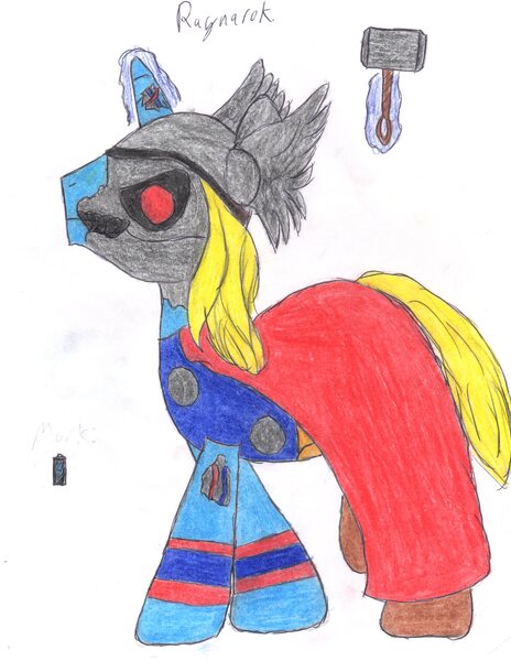 Size: 3060x3960 | Tagged: artist:aridne, dark avengers, derpibooru import, marvel comics, ponified, ragnarok, safe, solo, traditional art