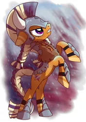 Size: 2480x3507 | Tagged: armor, artist:yulyeen, braid, braided tail, derpibooru import, helmet, oc, oc:bladesong, rearing, safe, solo, unofficial characters only, viking