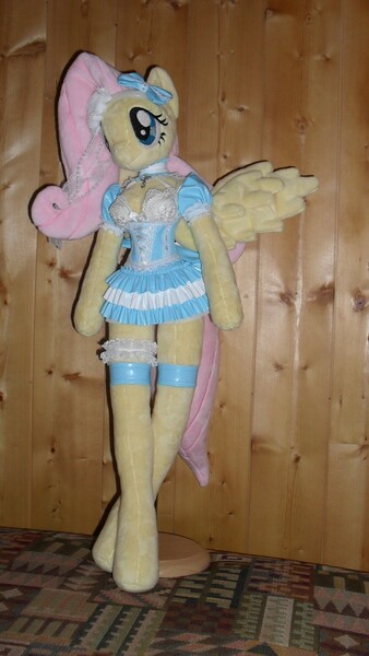 Size: 2052x3648 | Tagged: anthro, anthro plushie, artist:coolcat, artist:yukamina-plushies, clothes, corset, costume, derpibooru import, dollfie, dress, fluttershy, furry, safe, sexy, solo, unguligrade anthro