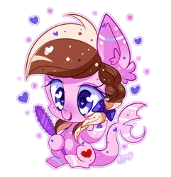 Size: 582x604 | Tagged: safe, artist:ipun, derpibooru import, oc, oc:ashee, unofficial characters only, original species, shark pony, chibi, hair bow, heart eyes, mirror, simple background, solo, transparent background, wingding eyes