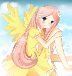 Size: 1000x1052 | Tagged: artist:nothing-here-to-do, clothes, derpibooru import, dress, fluttershy, human, humanized, safe, solo, winged humanization